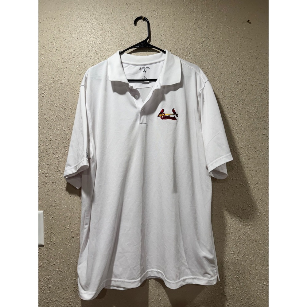 Antigua Mens St Louis Cardinals MLB Polo Shirt White Short Sleeve XL Embroidered